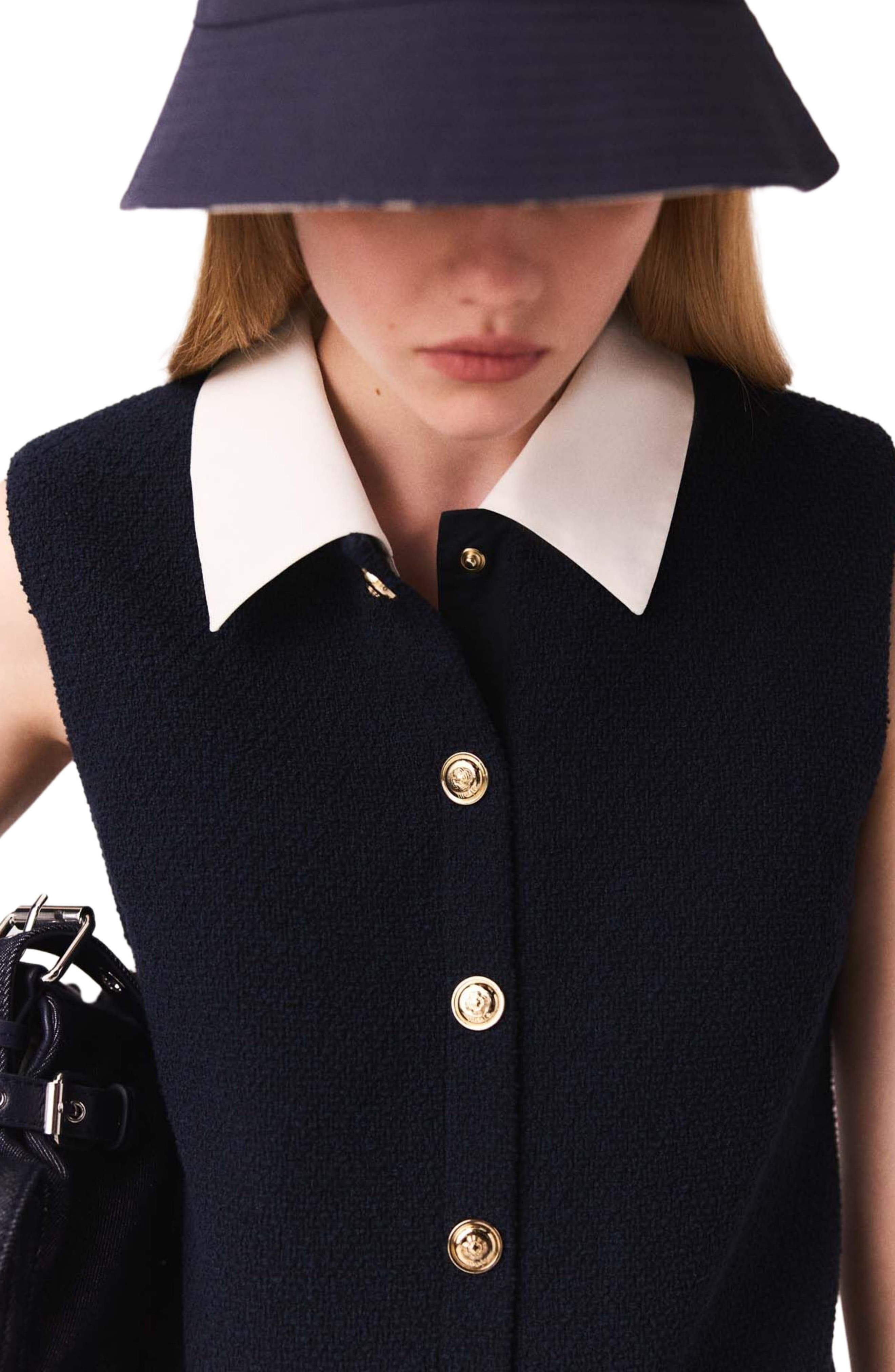 maje Mini tweed dress with removable collar in Navy at Nordstrom - 5