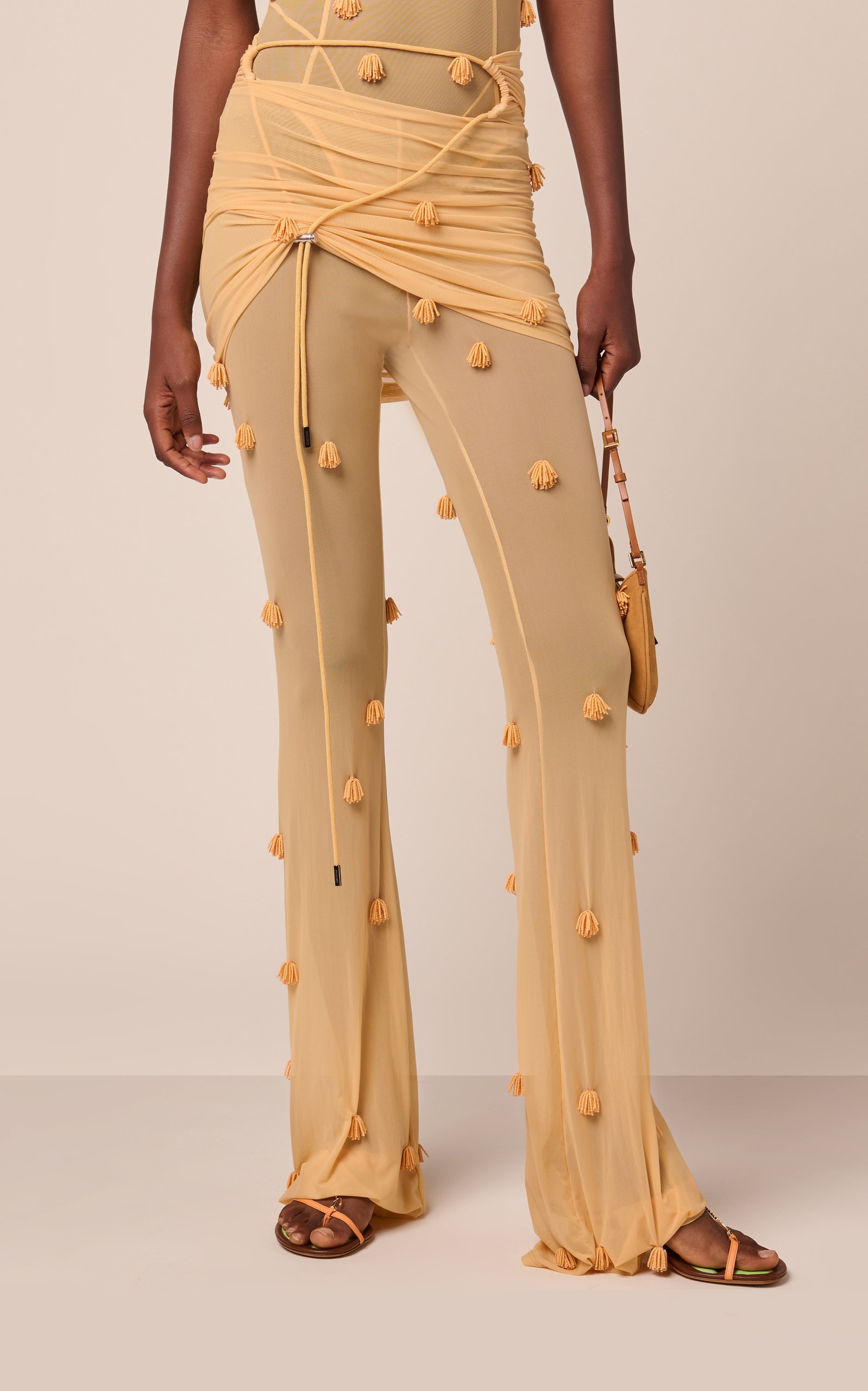 Espelho Beaded Mesh Flared Pants yellow - 3