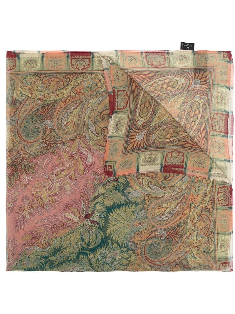 paisley print silk scarf - 1