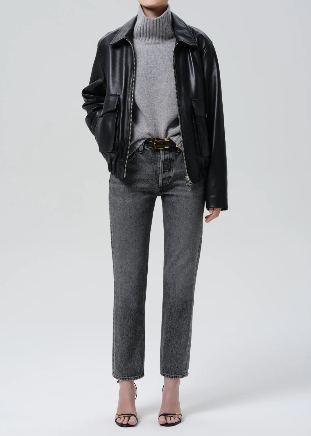 Zip Front Bomber Jacket In Black - 1