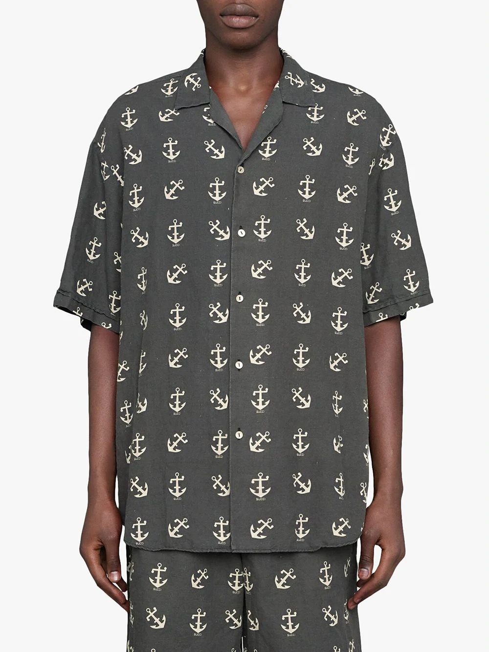 anchor print bowling shirt - 3