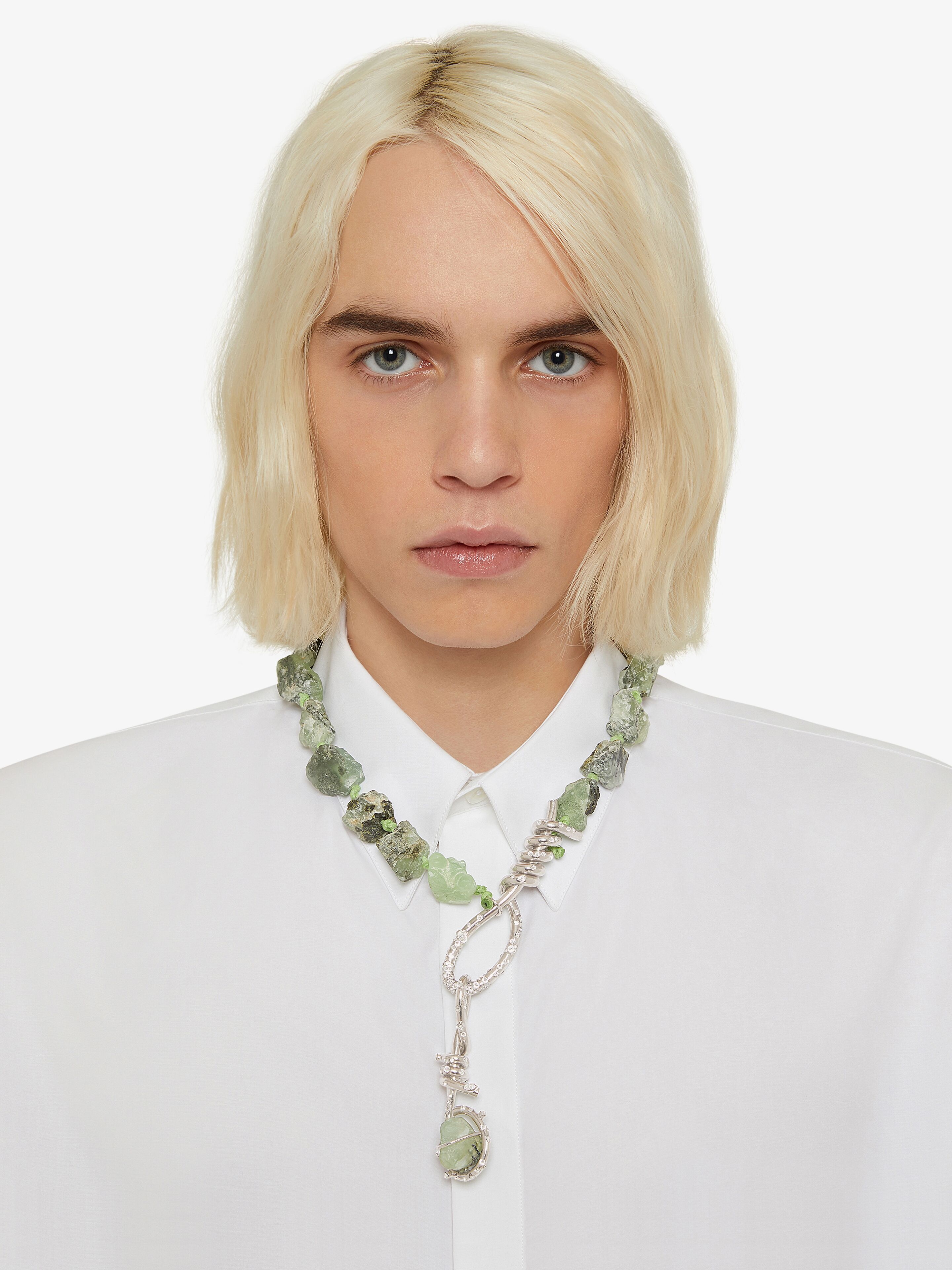 TWISTED NECKLACE IN PREHNITE WITH CRYSTALS - 4