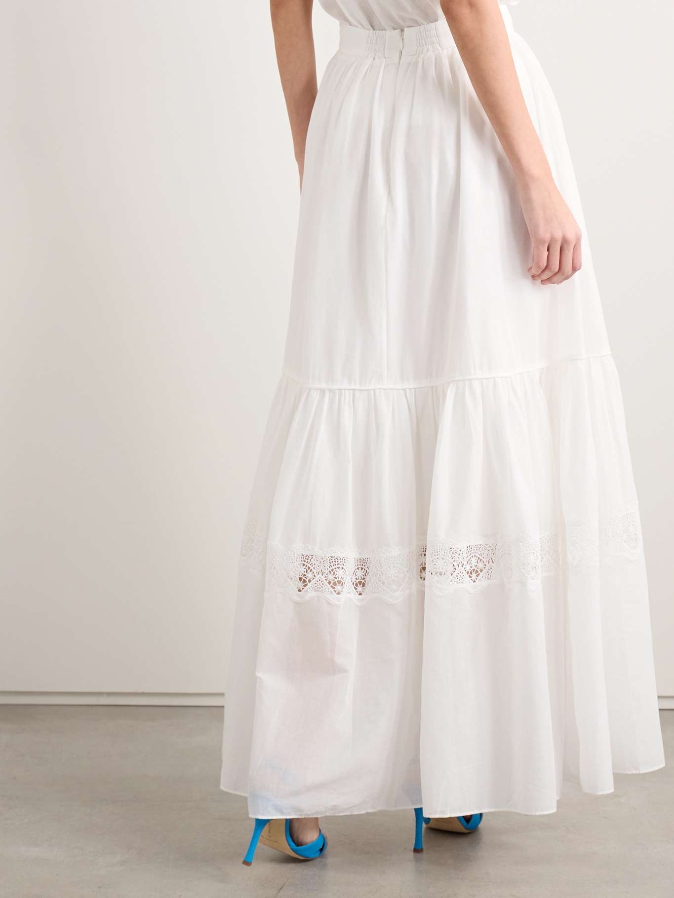 Chant crochet-trimmed cotton-voile maxi skirt White - 4
