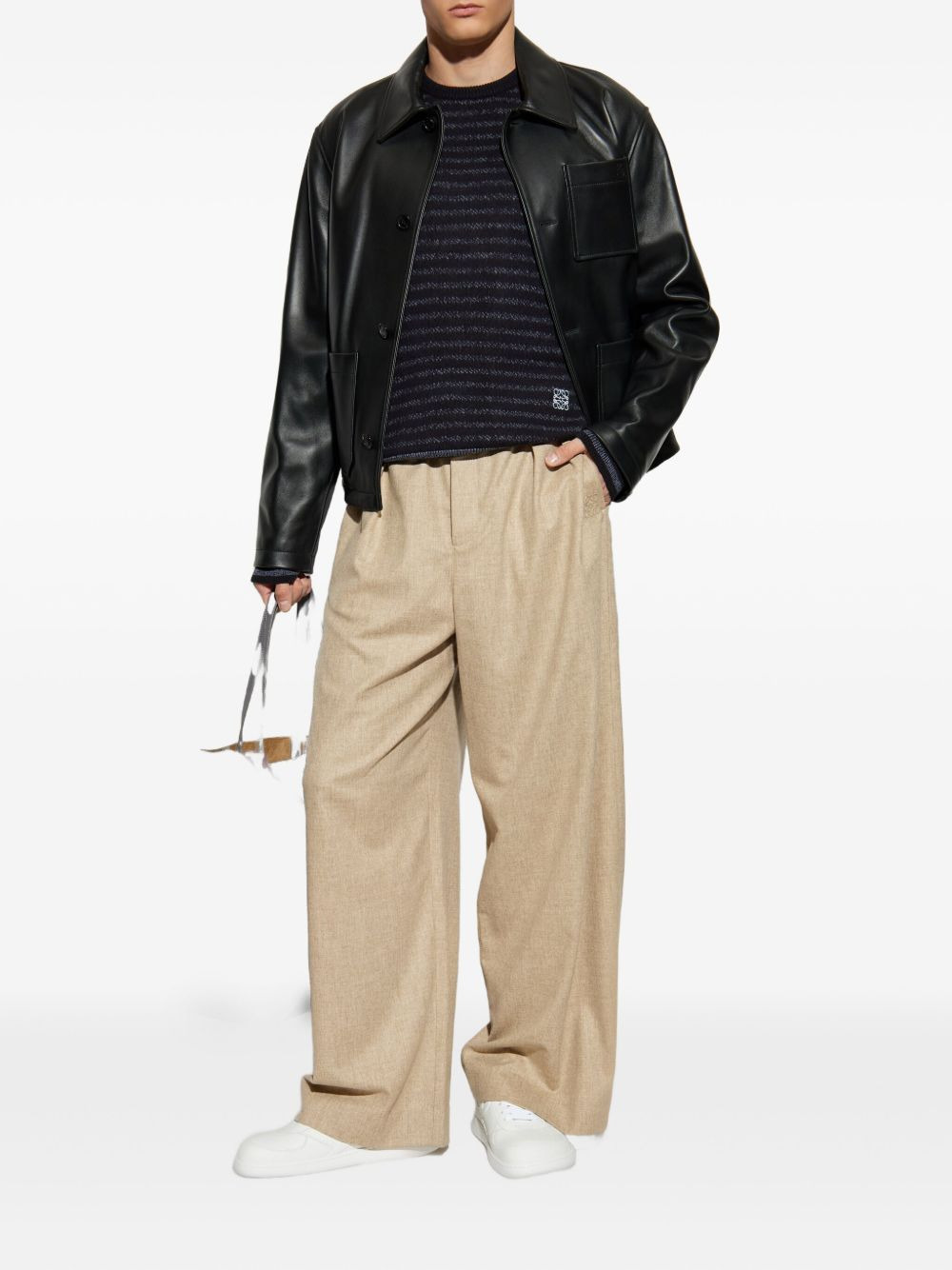button-fastening pocket leather jacket - 2
