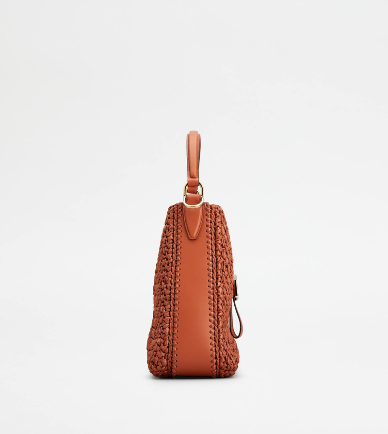 T TIMELESS BUCKET BAG IN RAFFIA AND LEATHER MINI - ORANGE 2