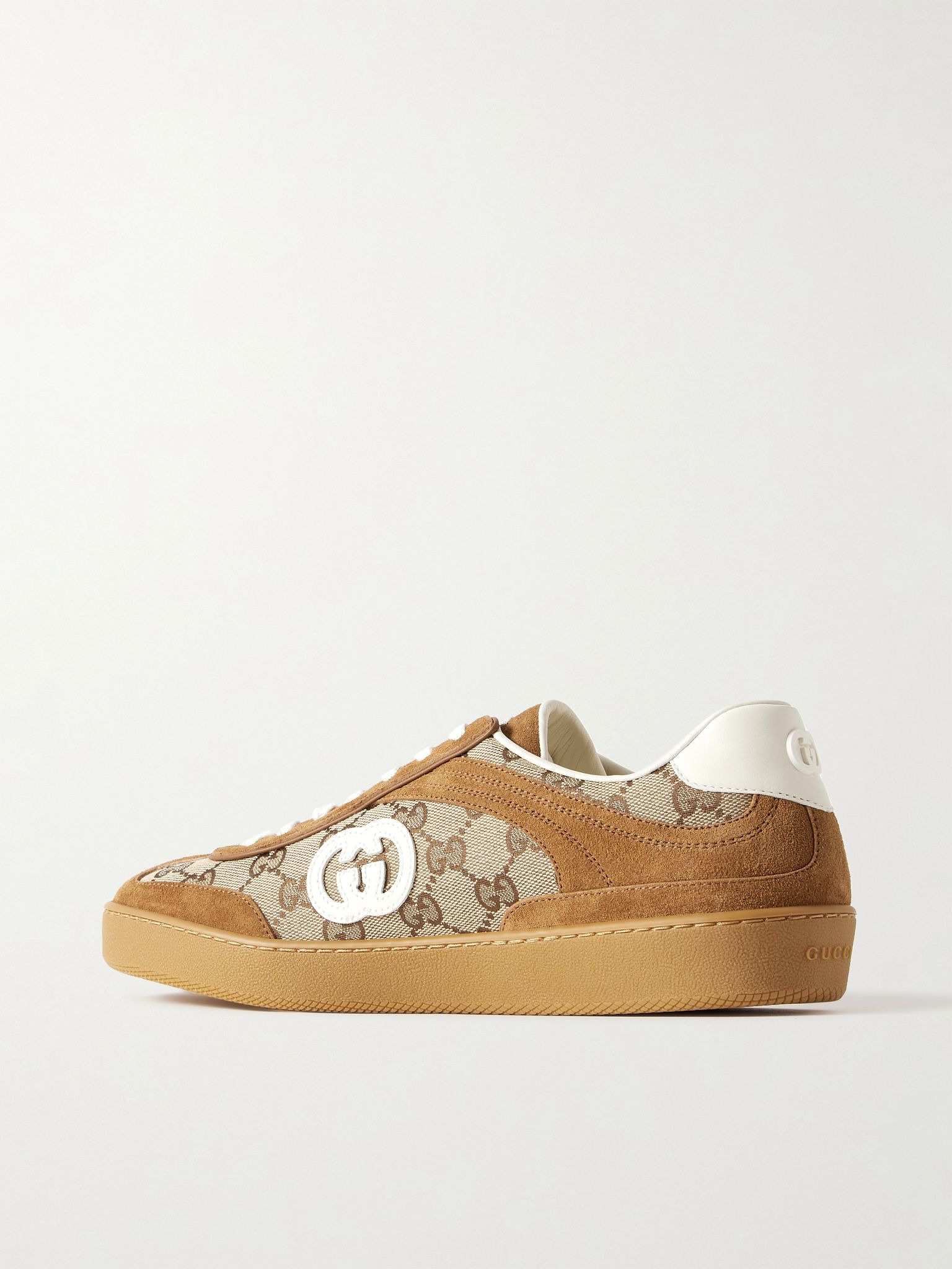 Leather and suede-trimmed coated canvas-jacquard sneakers Brown - 3