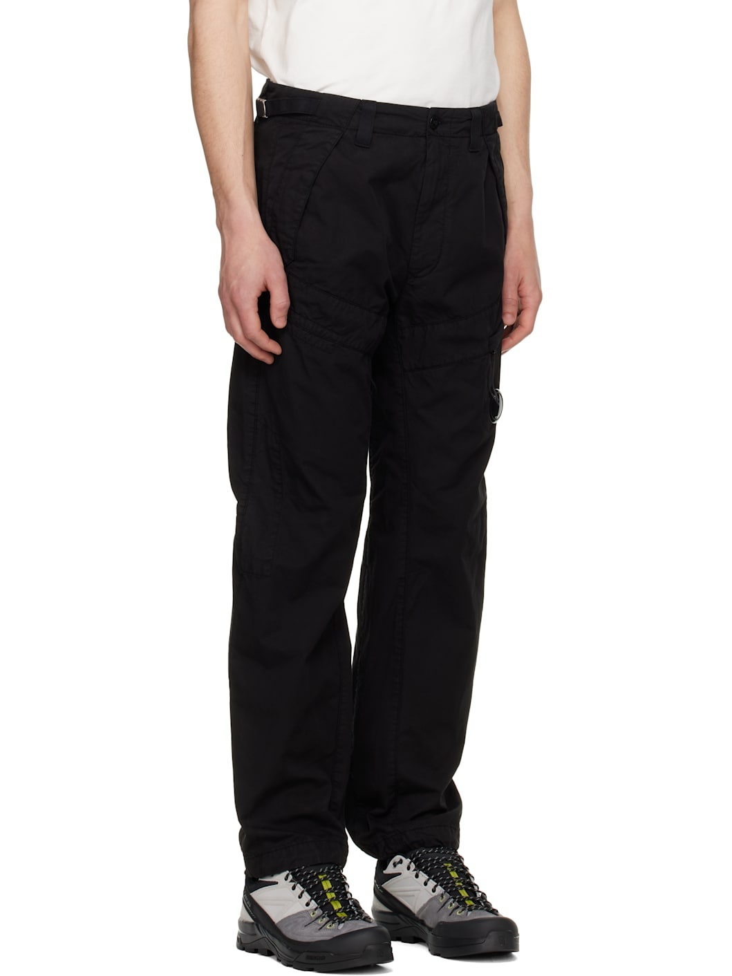 Black Cotton Gabardine Regular Cargo Pants - 2