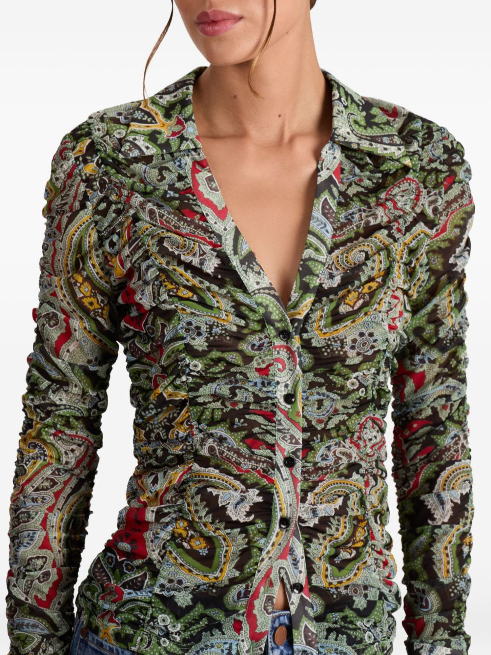 paisley-print ruched blouse - 5