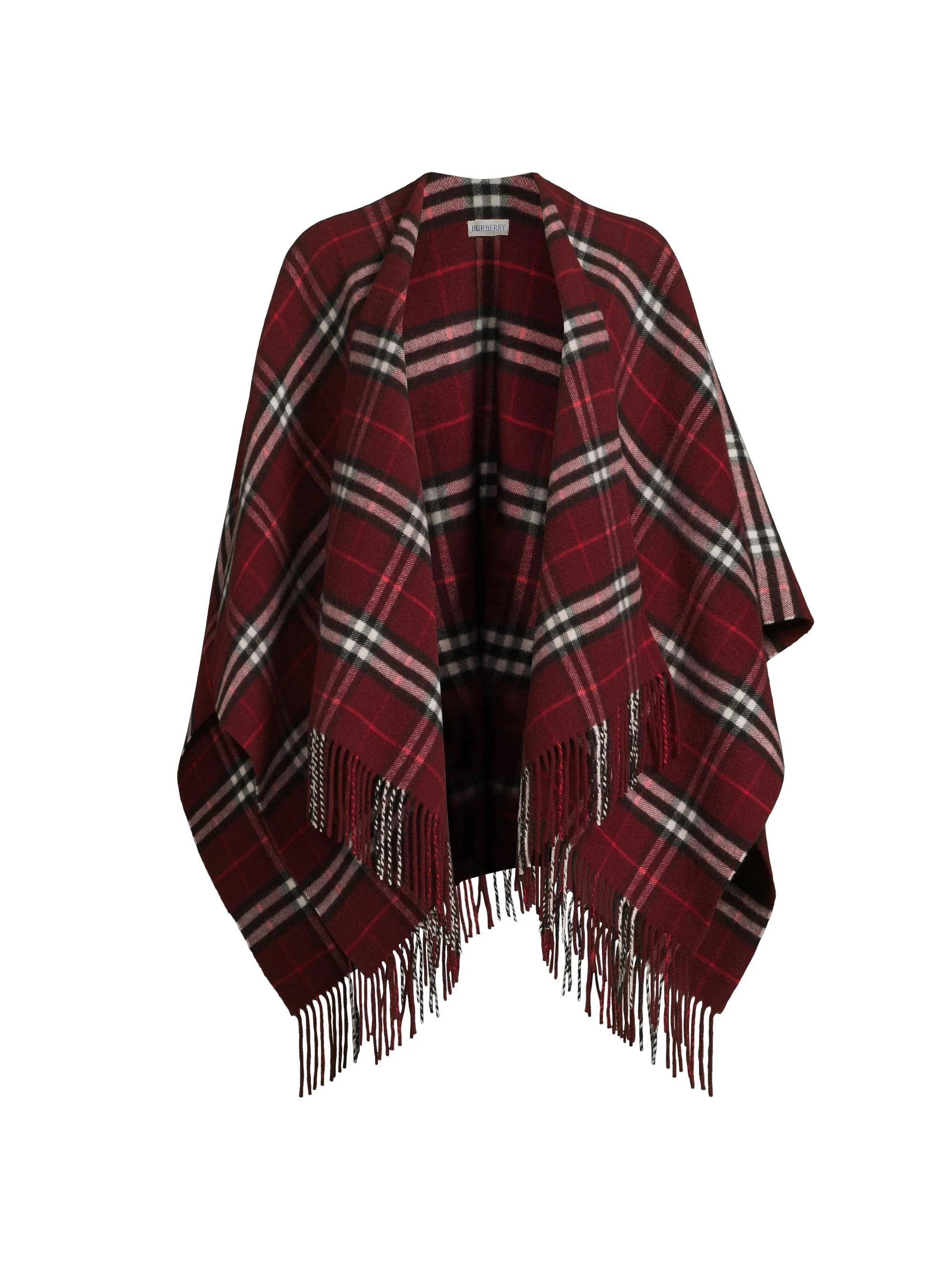 Women's Charlotte Check Wool-Cashmere Cape - Oxblood - 1