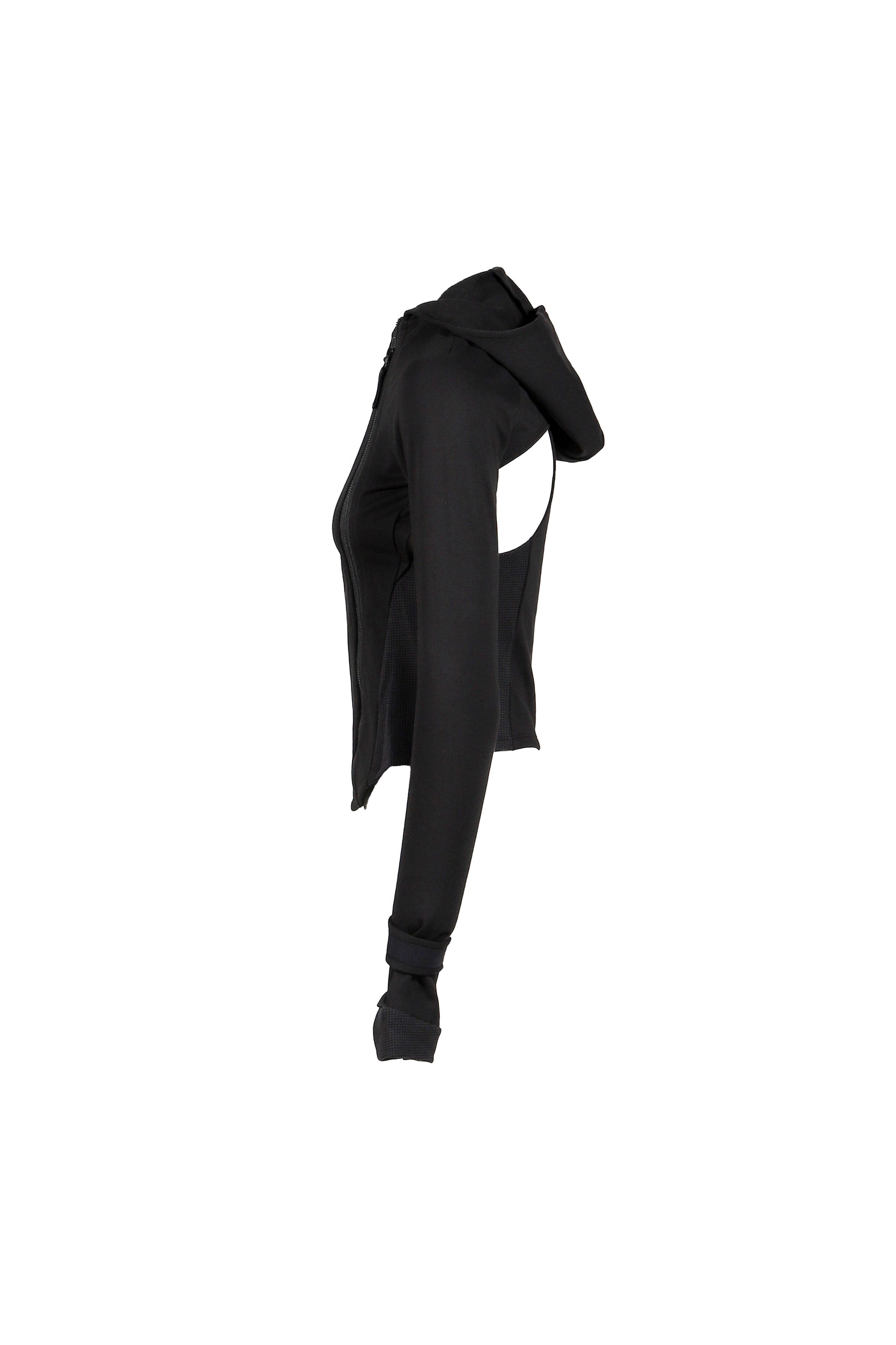 HOODED ASYMMETRIC ZIP TOP / BLK - 3