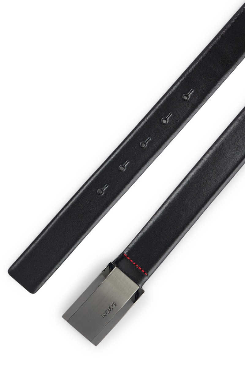 LEATHER BELT WITH BRANDED GUNMETAL PLAQUE BUCKLE 3