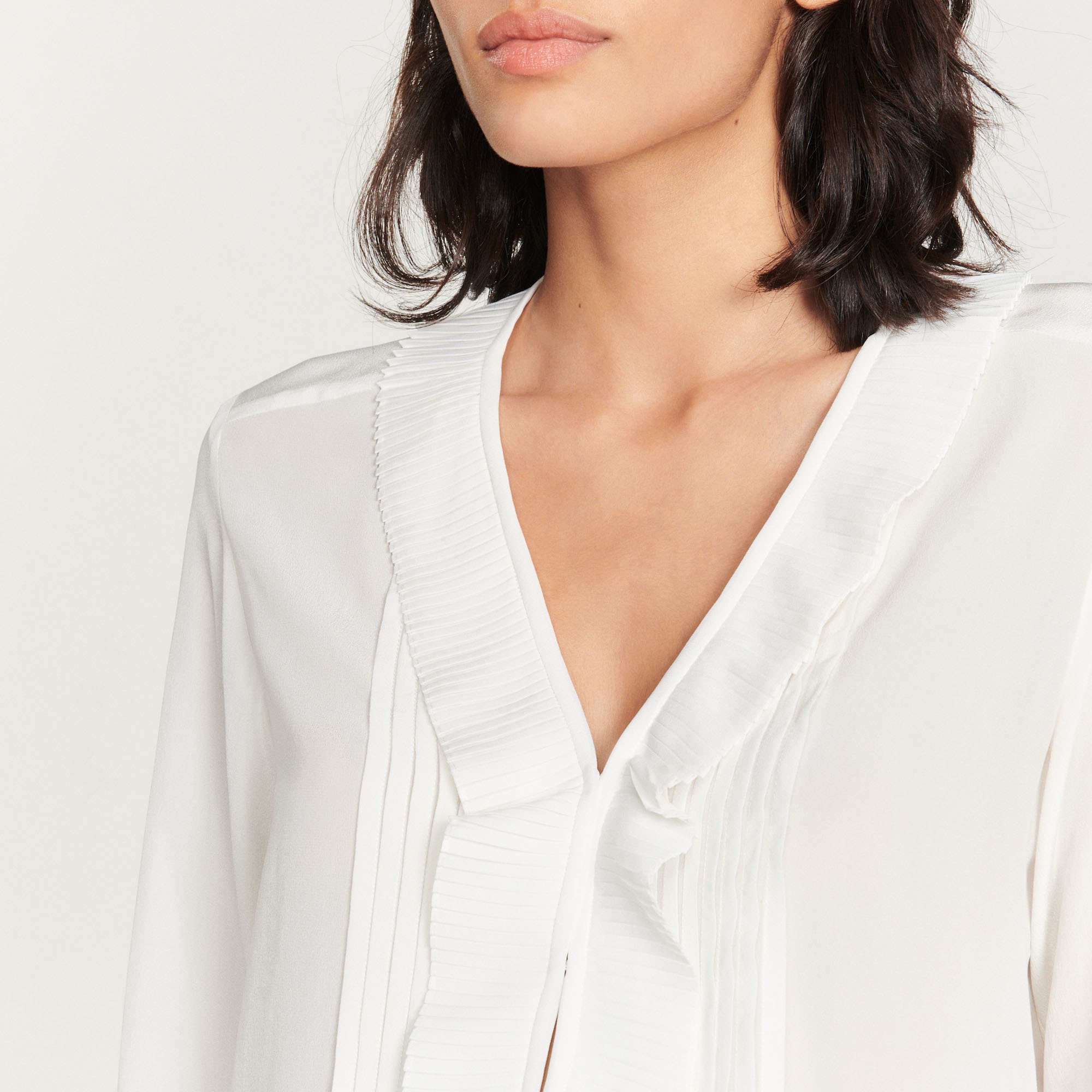 Silk top with pleat edged neckline - 4