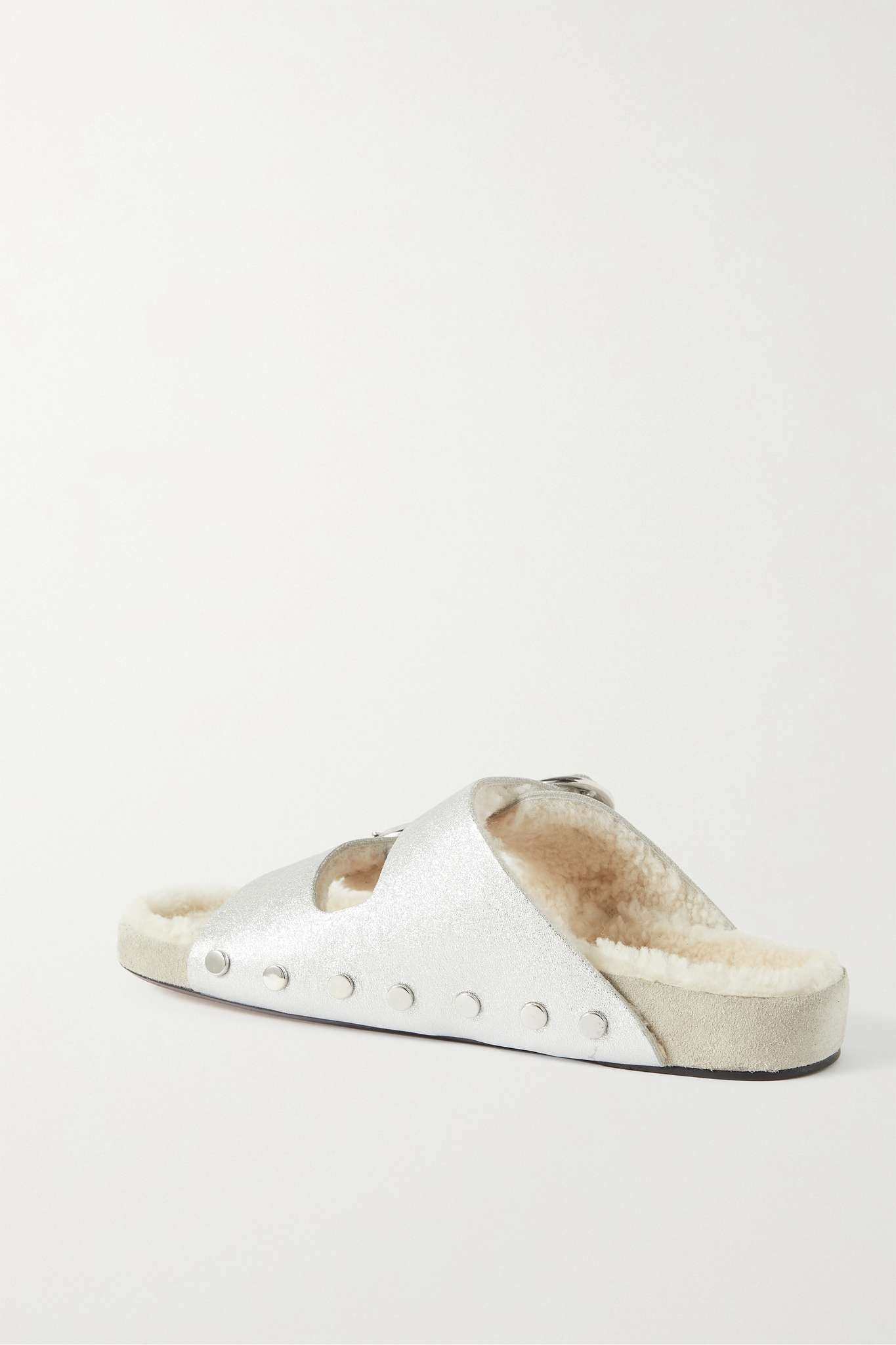Lennyo shearling-lined studded metallic leather sandals - 3