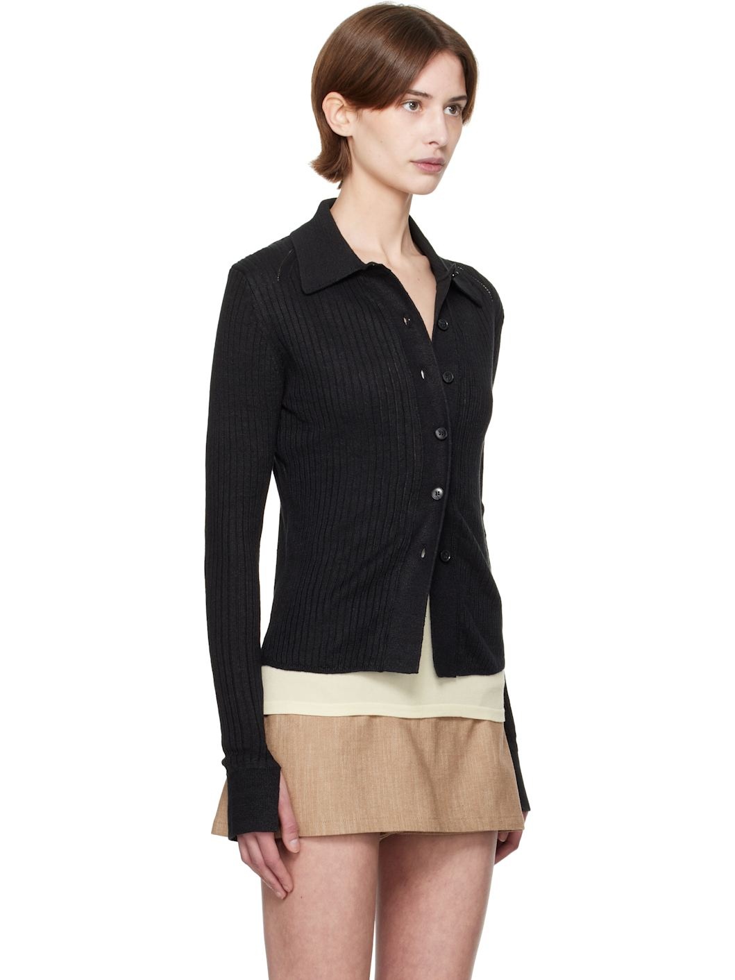 Black Knitted Rib Shirt - 2