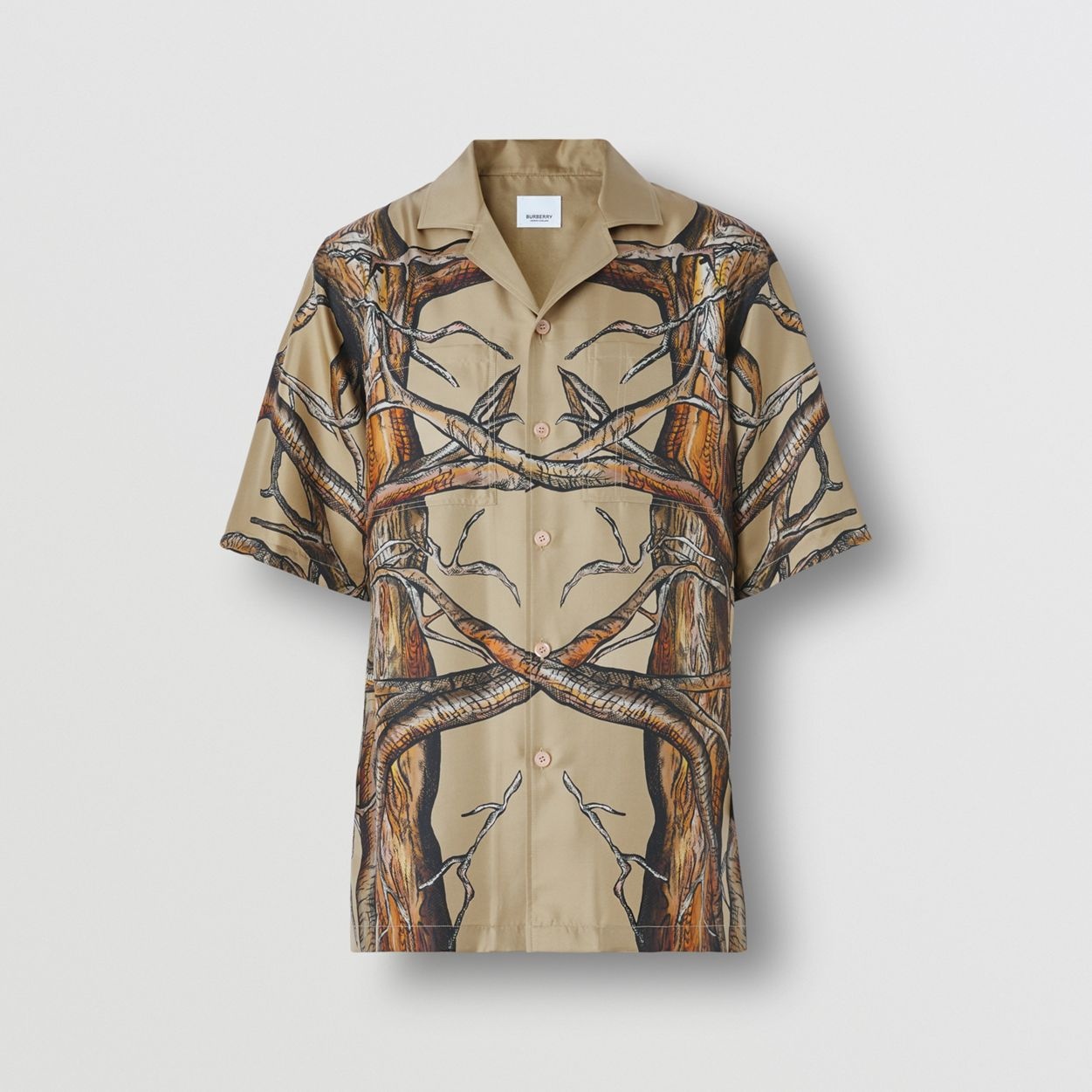 Short-sleeve Elm Print Silk Shirt - 2