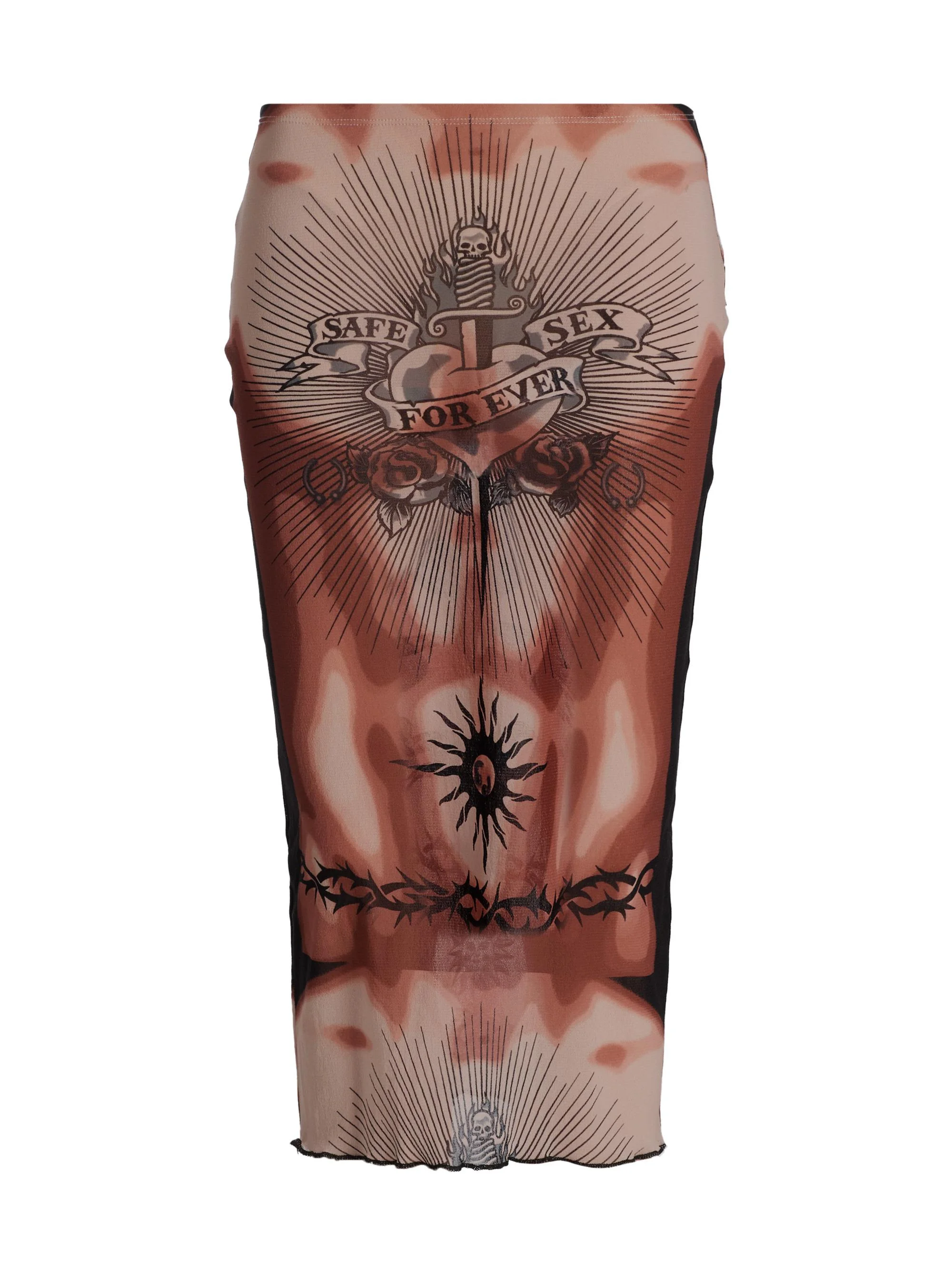 Women's Printed Knit Midi-Skirt - Cream Brown Black - 1