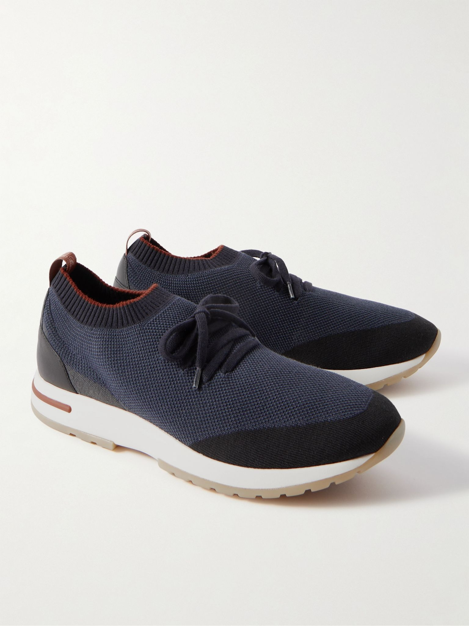 360 Flexy Walk Leather-Trimmed Knitted Wish® Silk Sneakers Navy - 4