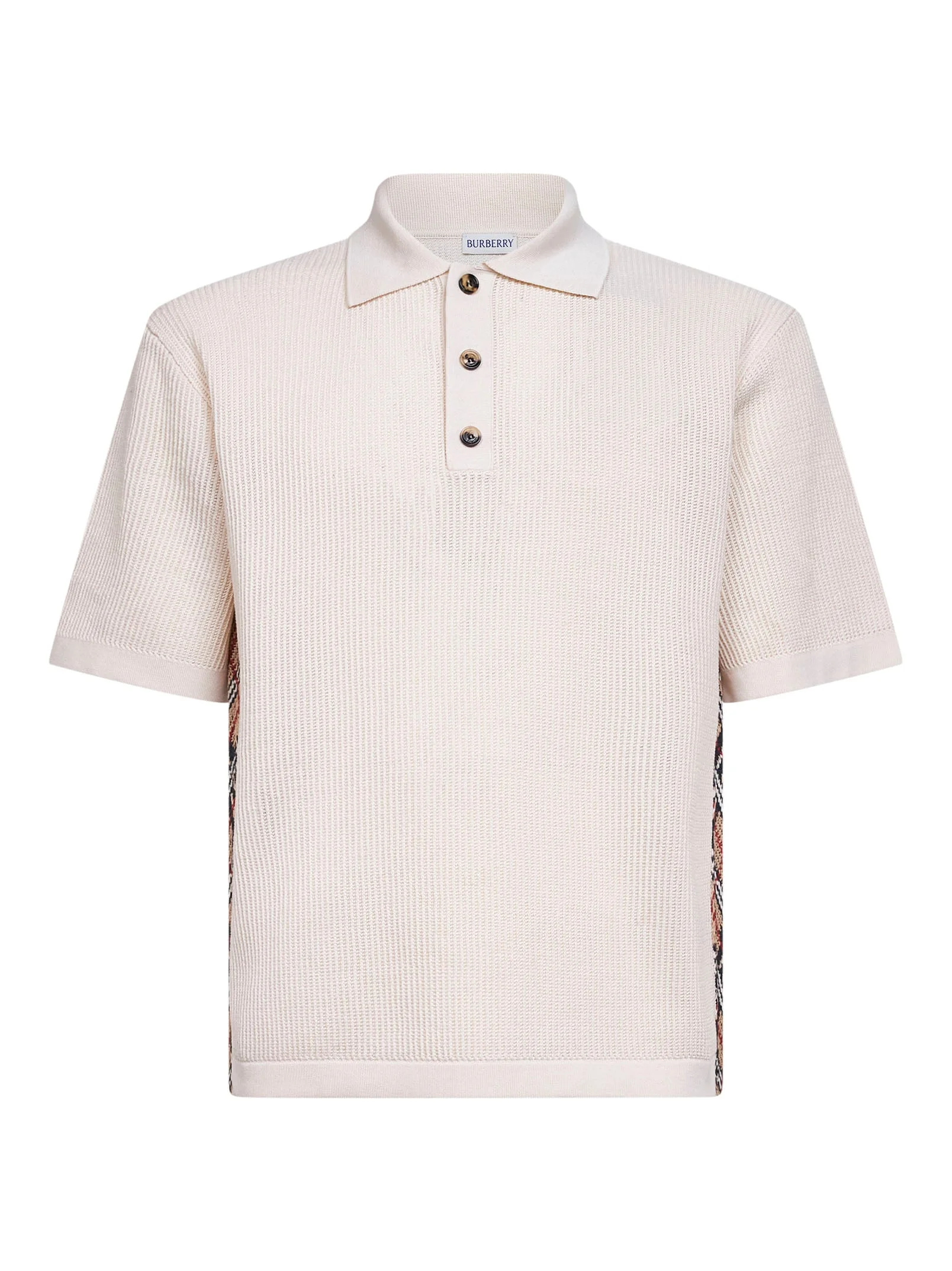 Beige cotton mesh polo shirt with Check trims - 1