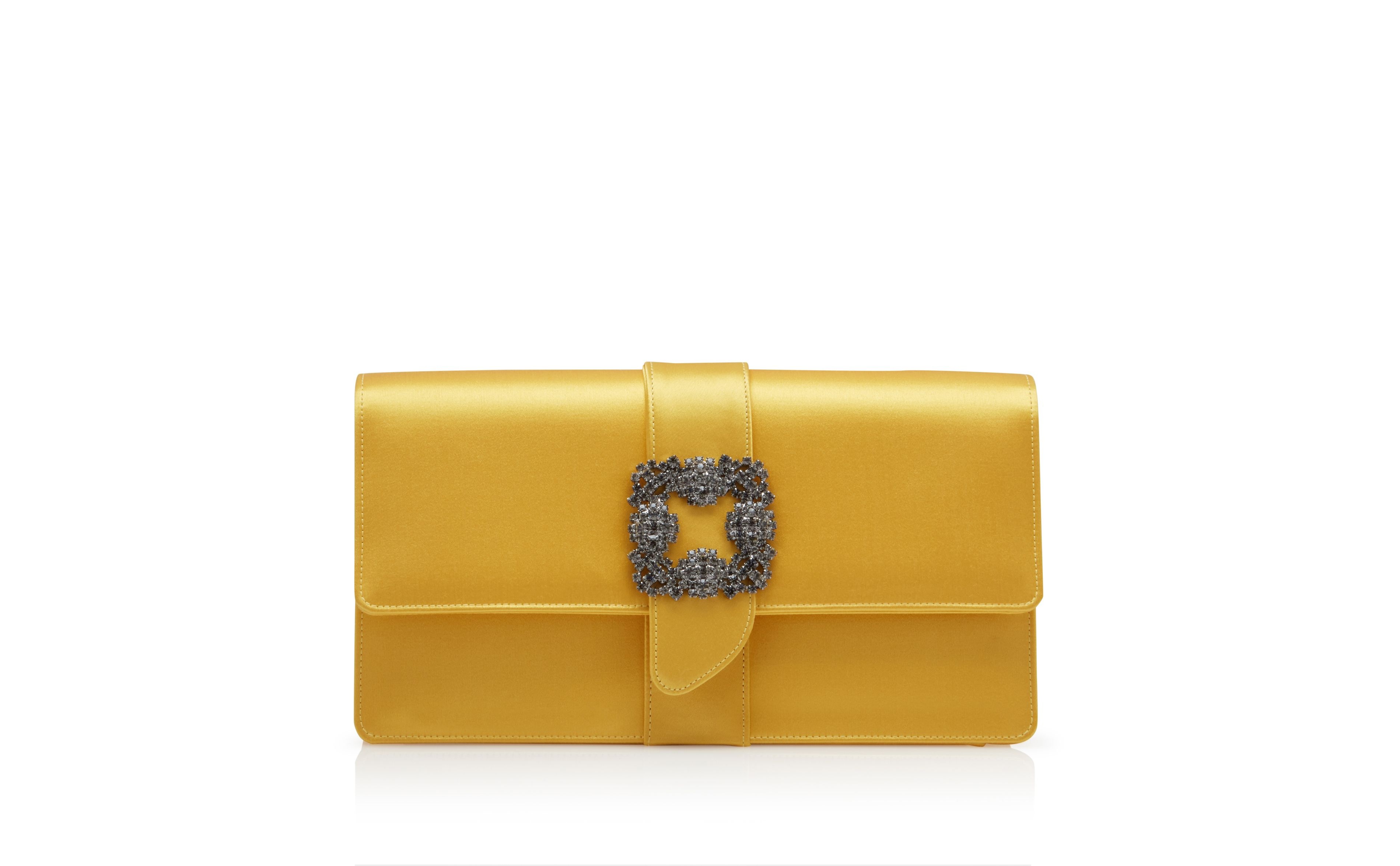 Yellow Satin Jewel Buckle Clutch - 1