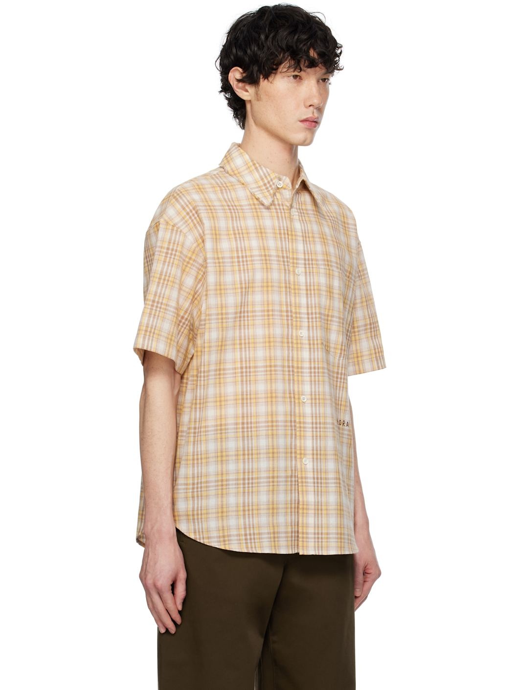 Yellow & Off-White Madras Check Half Shirt - 2