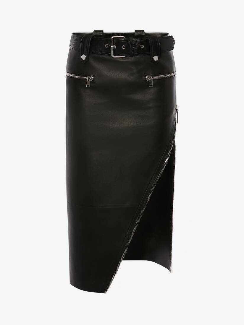 Women's Slashed Pencil Biker Skirt in Black - 1