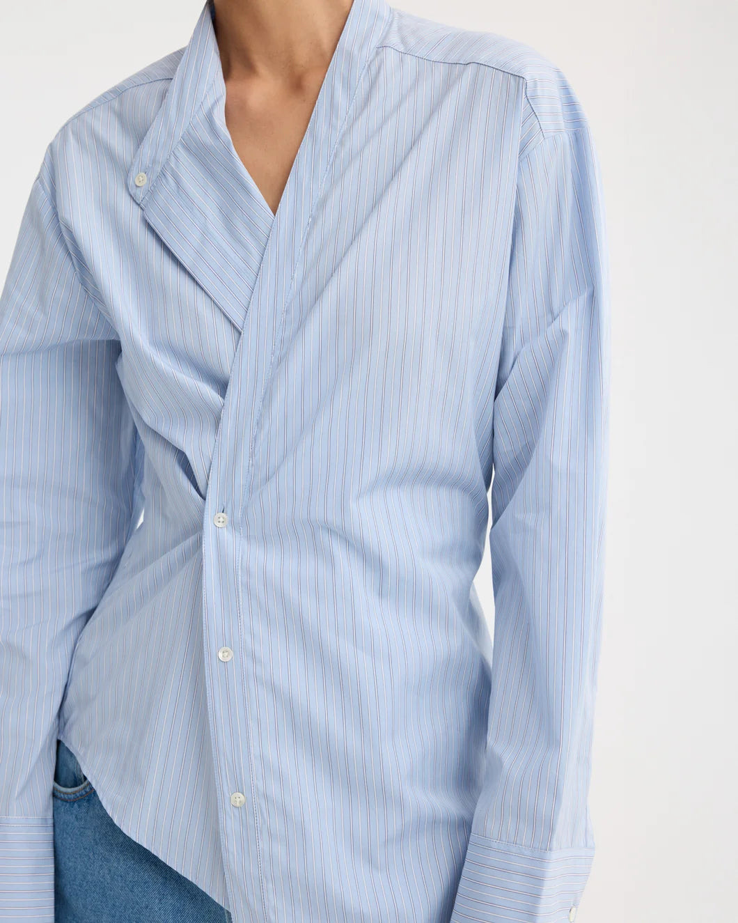 OVERLAP STRIPED SHIRT  | FINE BLUE STRIPE - 6