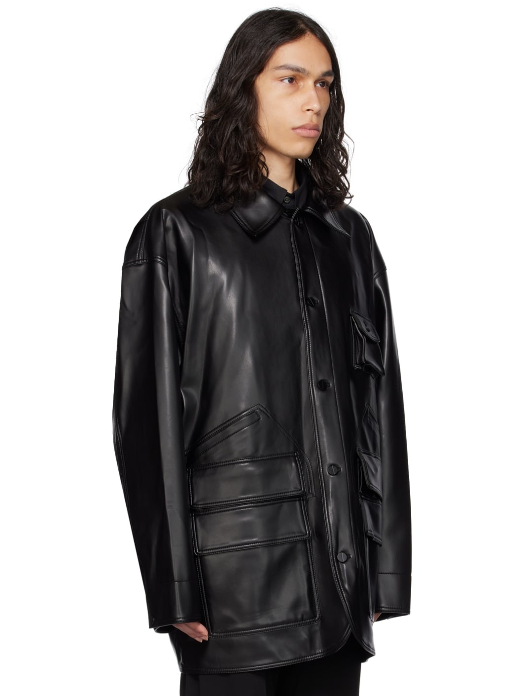 Black Hardware Faux-Leather Jacket - 2