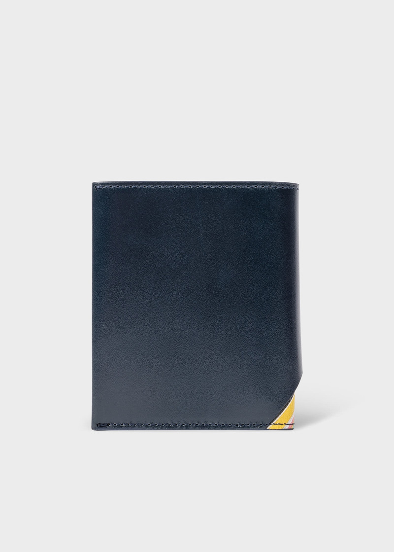 Navy Leather 'Signature Stripe' Compact Billfold Wallet 4