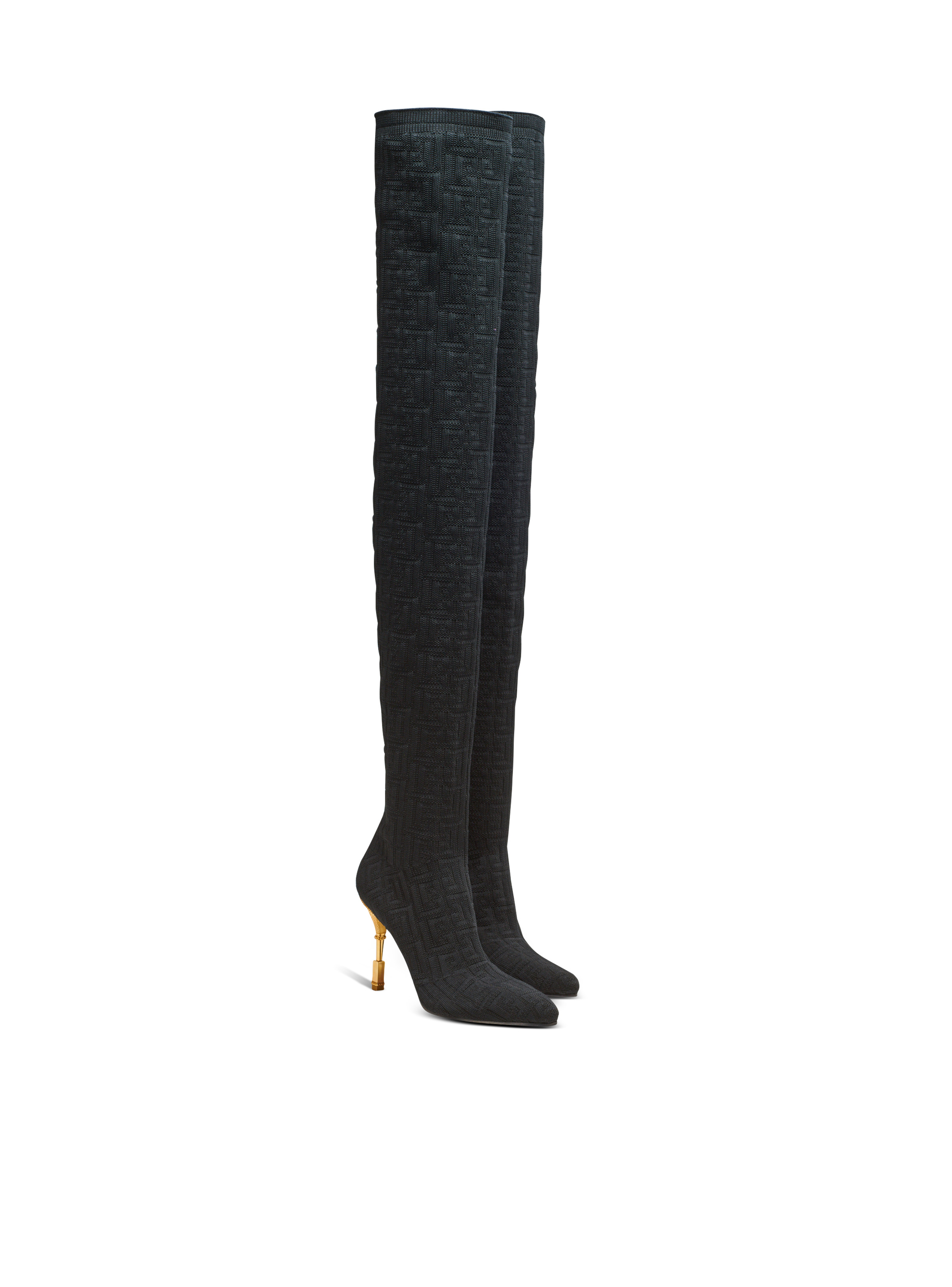 Moneta monogrammed knit thigh-high boots - 2