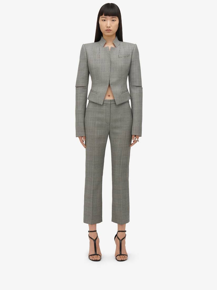 Women's Prince Of Wales Slashed Fitted Jacket in Black/ivory - 3
