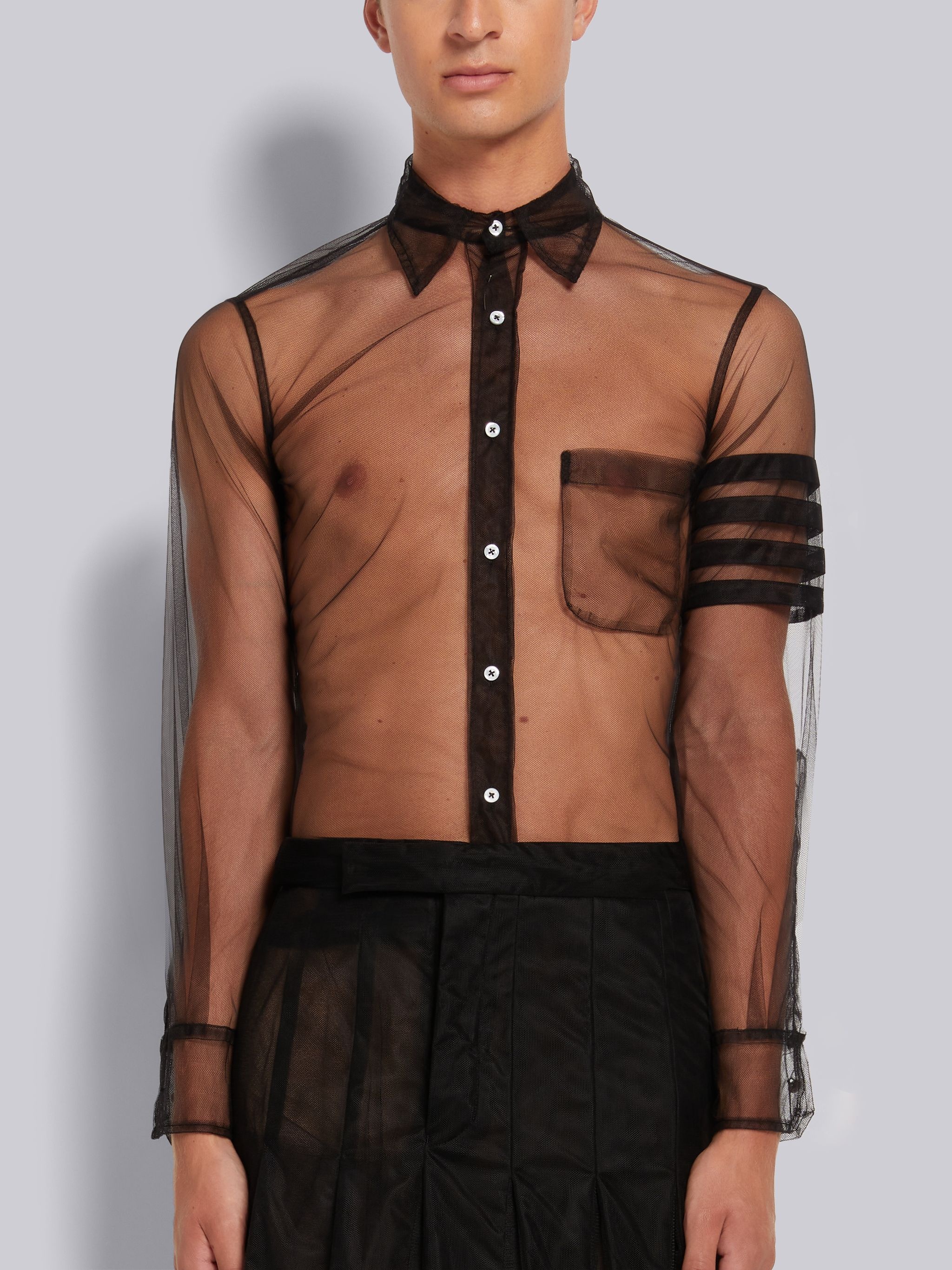 Black Soft Tulle 4-Bar Classic Fit Shirt - 1