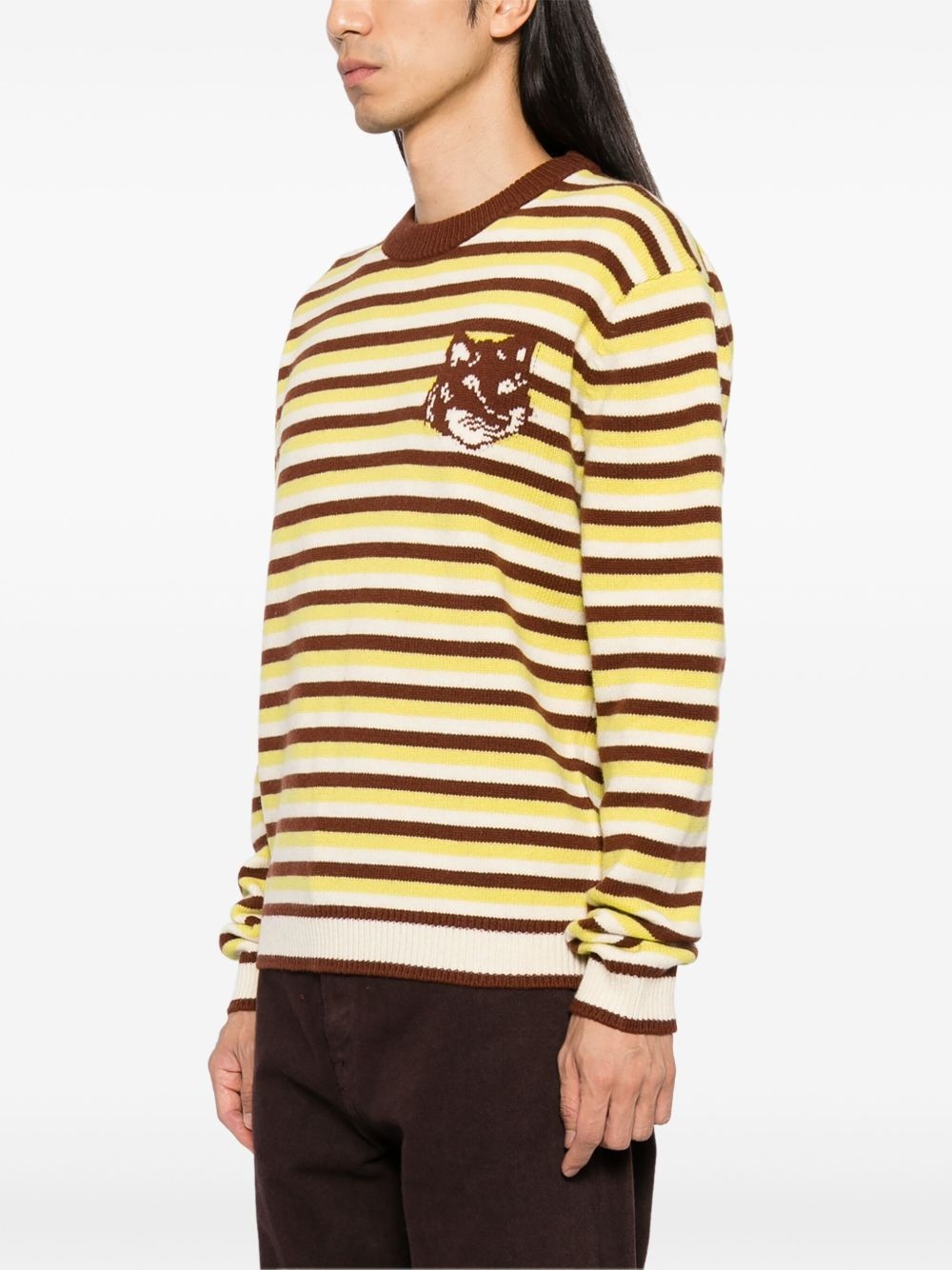 Fox head intarsia striped jumper - 3