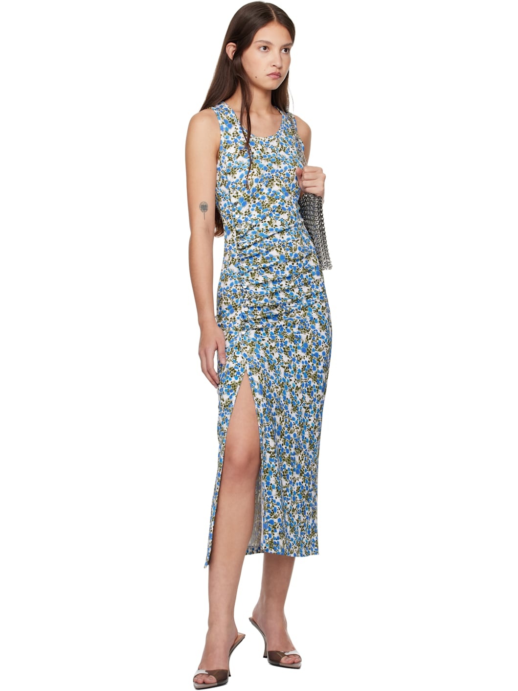 Blue Flower Print Midi Dress - 4