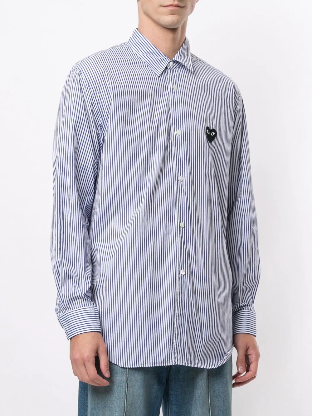 logo-patch striped shirt - 3