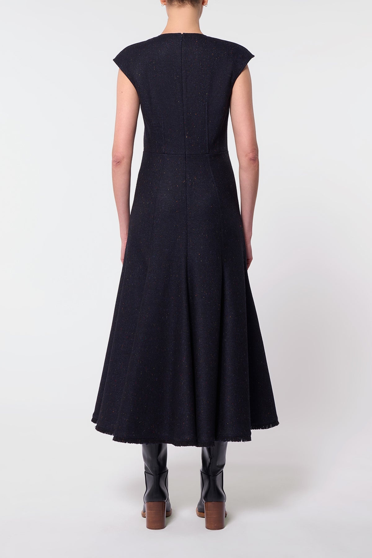 Crowther Midi Dress in Dark Navy Multi Virgin Wool Tweed - 3