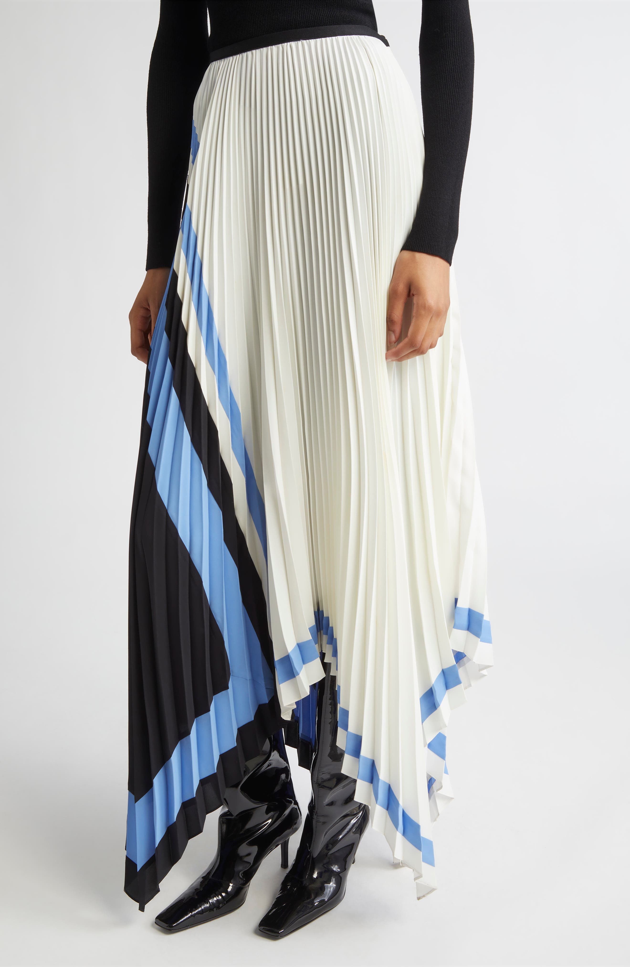 Proenza Schouler Emilia Abstract Print Pleated Asymmetric Skirt in White Multi at Nordstrom - 5