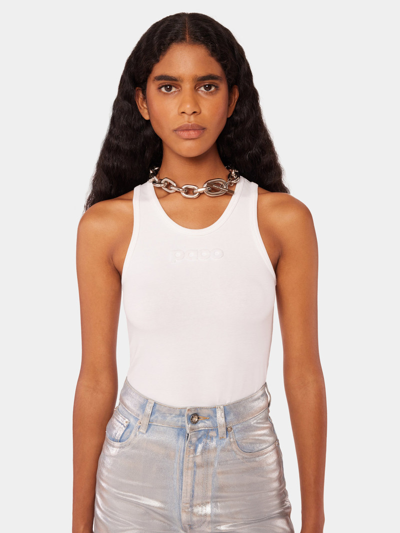 WHITE TANK TOP WITH PACO RABANNE LOGO 1