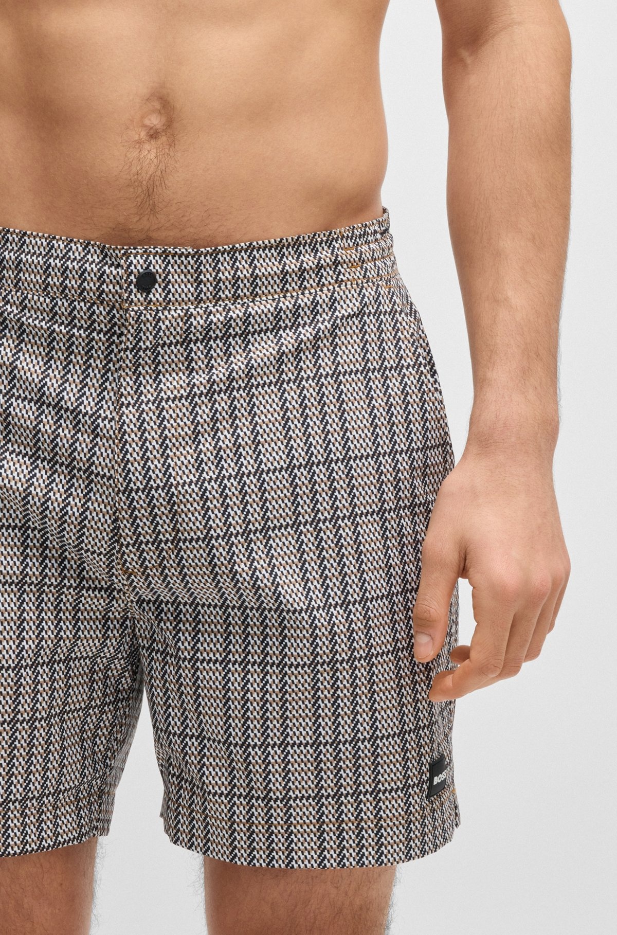MICRO-PRINT SWIM SHORTS WITH LOGO BADGE - 3