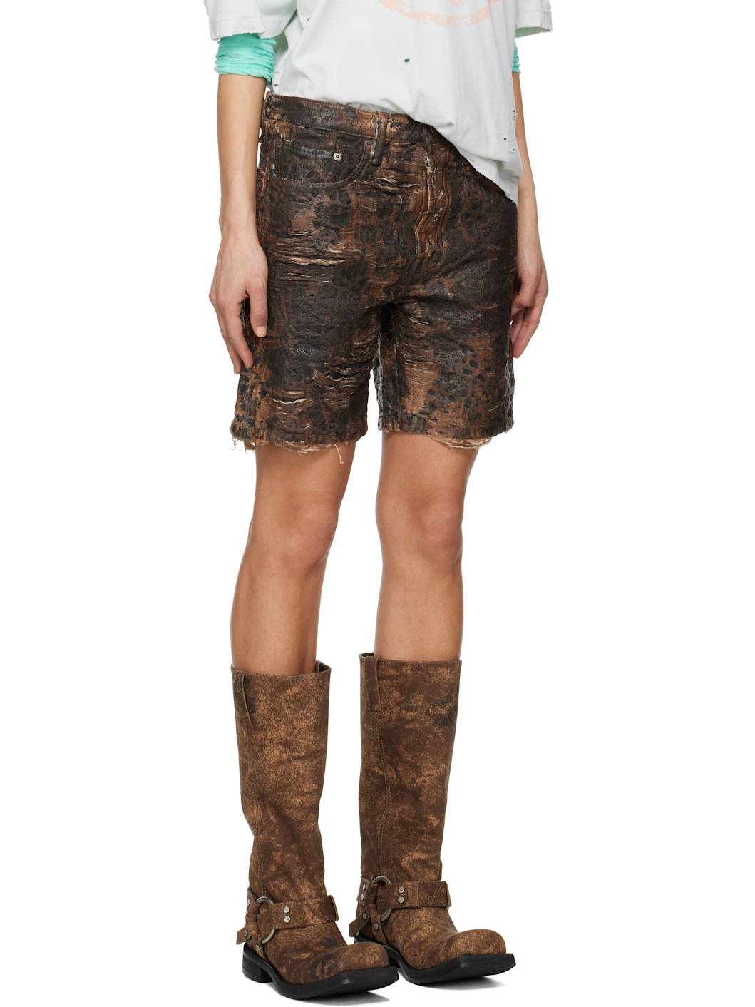 Brown Monogram Loose-Fit Denim Shorts - 2
