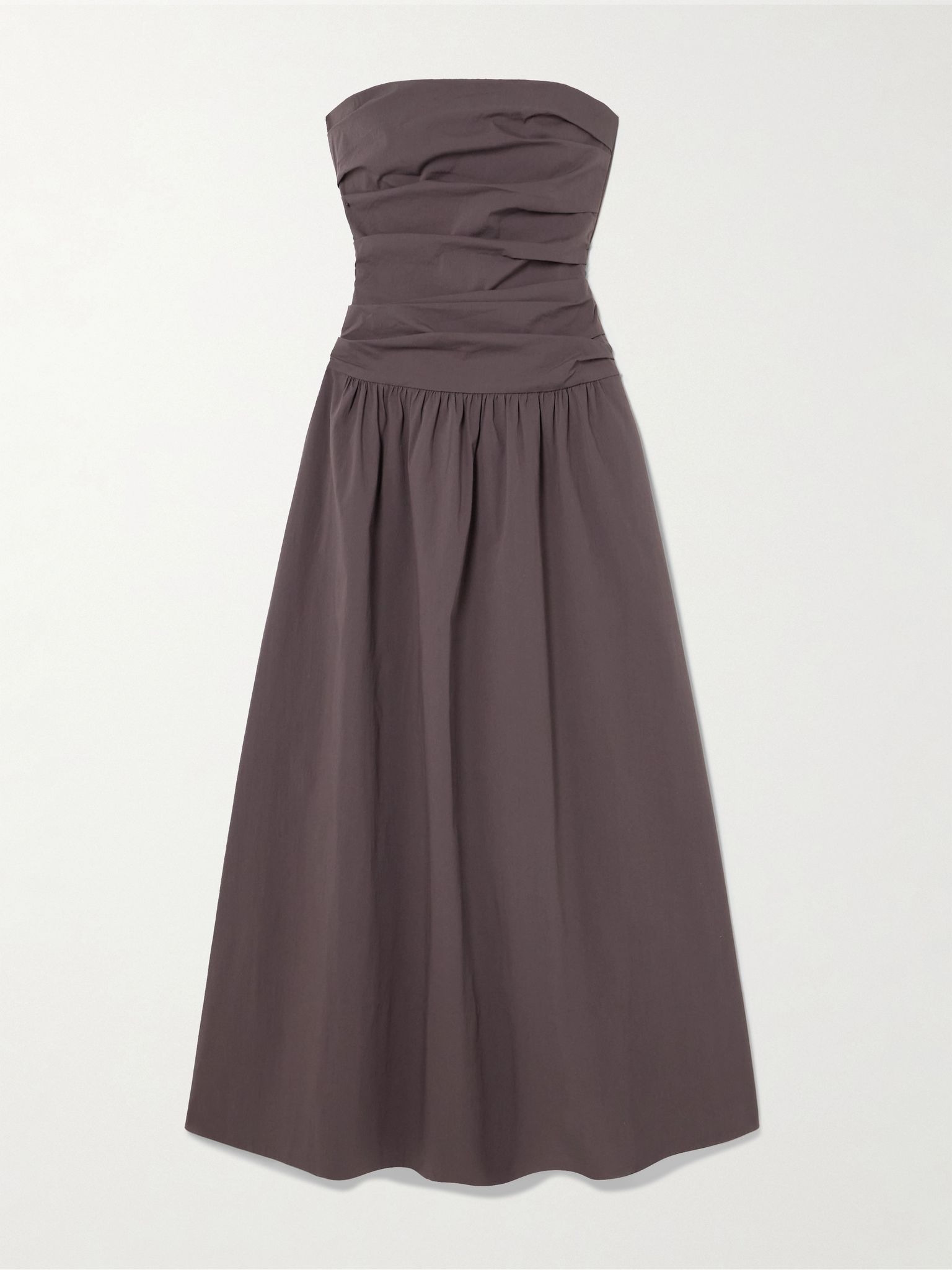 Strapless tie-back crinkled cotton-blend maxi dress Dark purple - 1
