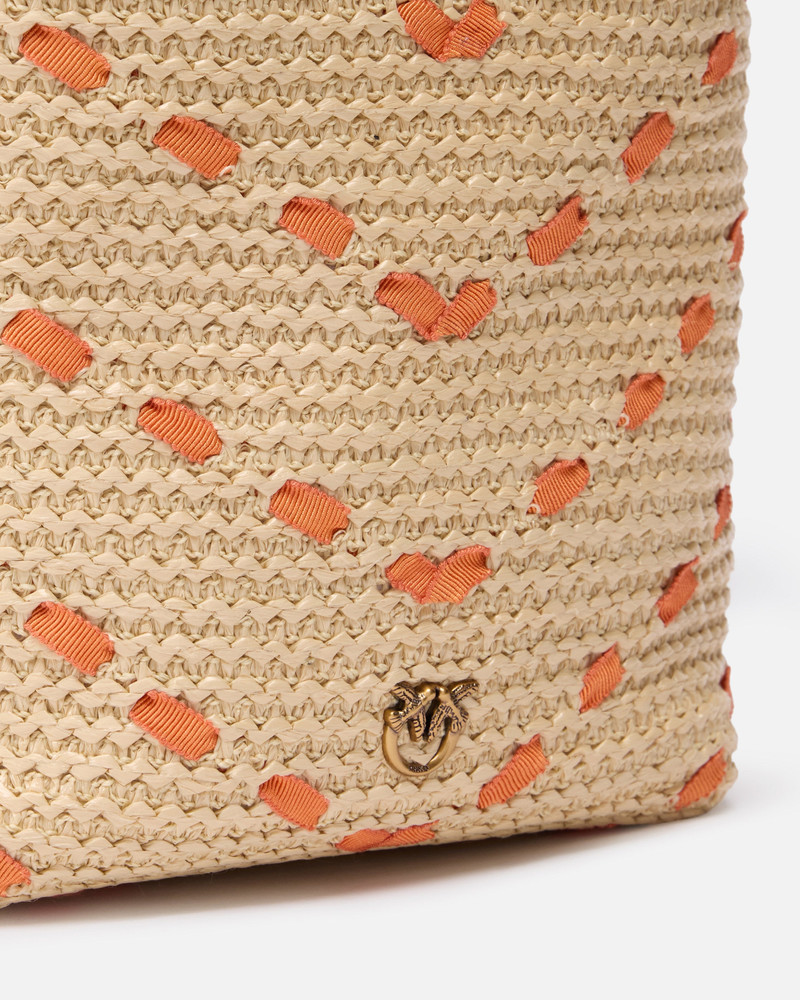 BUCKET MINI CROSSBODY BAG IN RAFFIA WITH CHEVRON MOTIF 3