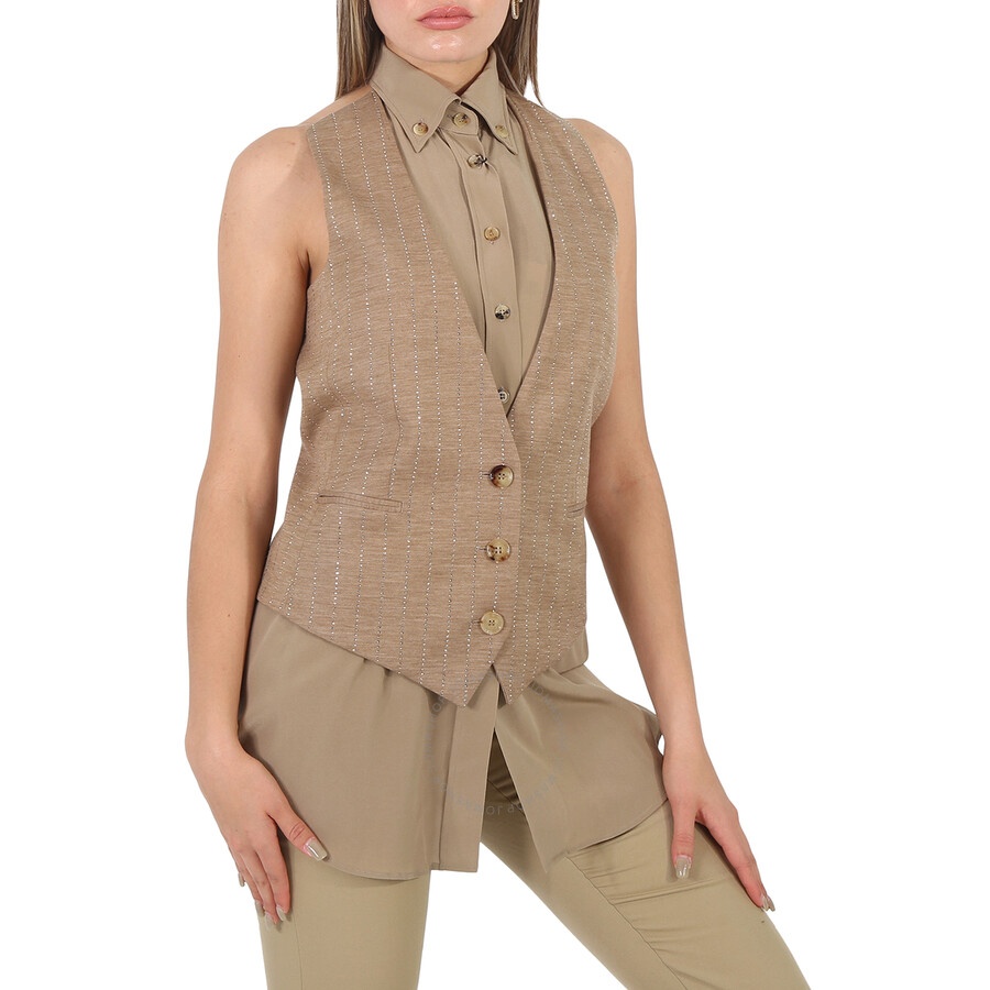 Burberry Pecan Melange Shirt Detail Wool Blend Waistcoat - 4