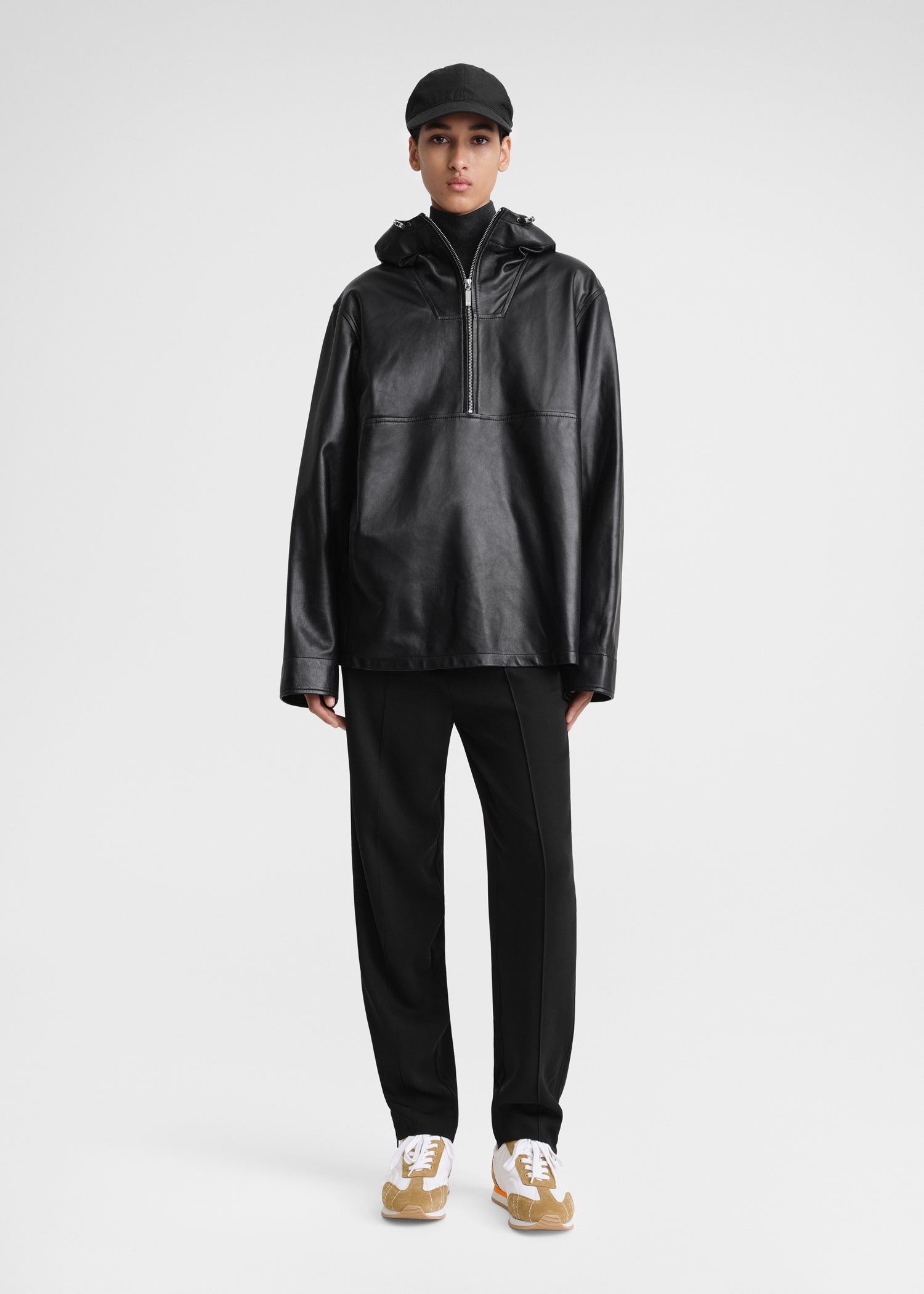 Half-zip leather anorak black - 2