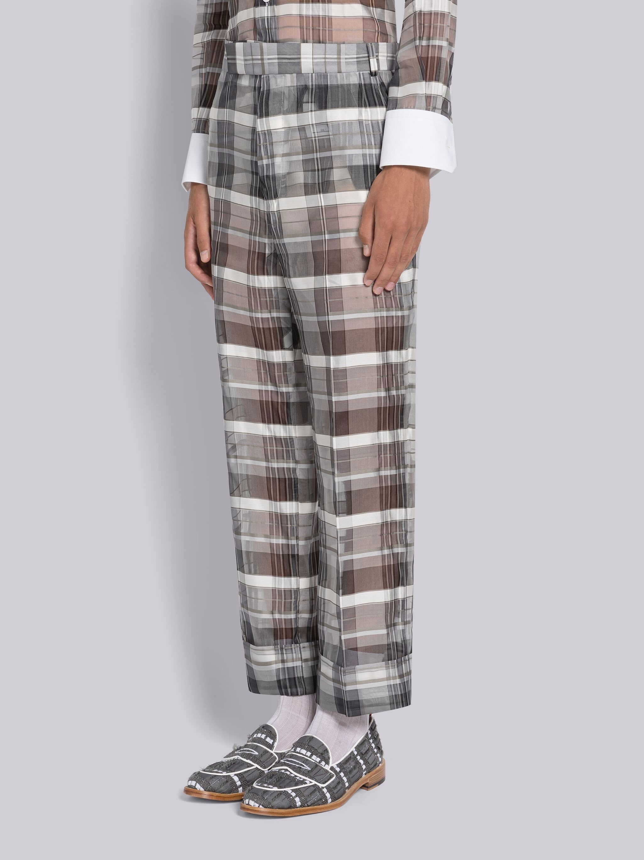 Yarn Dyed Silk Organza Madras Beltloop Trouser - 2
