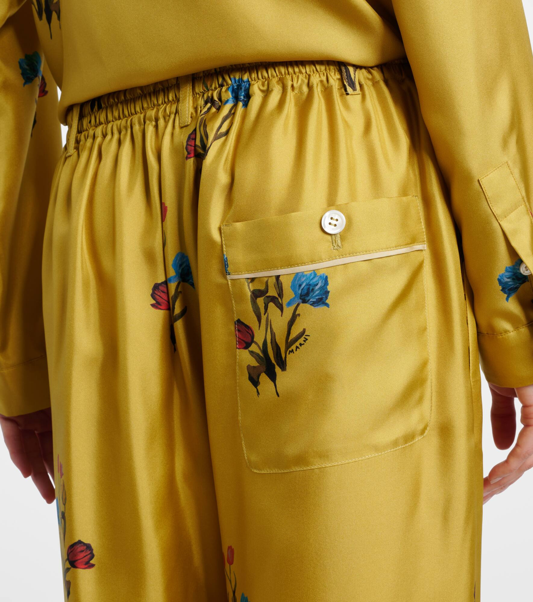 Floral silk satin wide-leg pants - 6