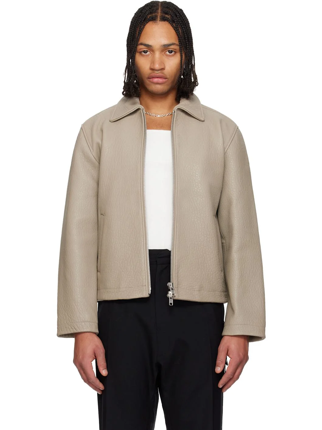 Taupe Short Leather Jacket - 1