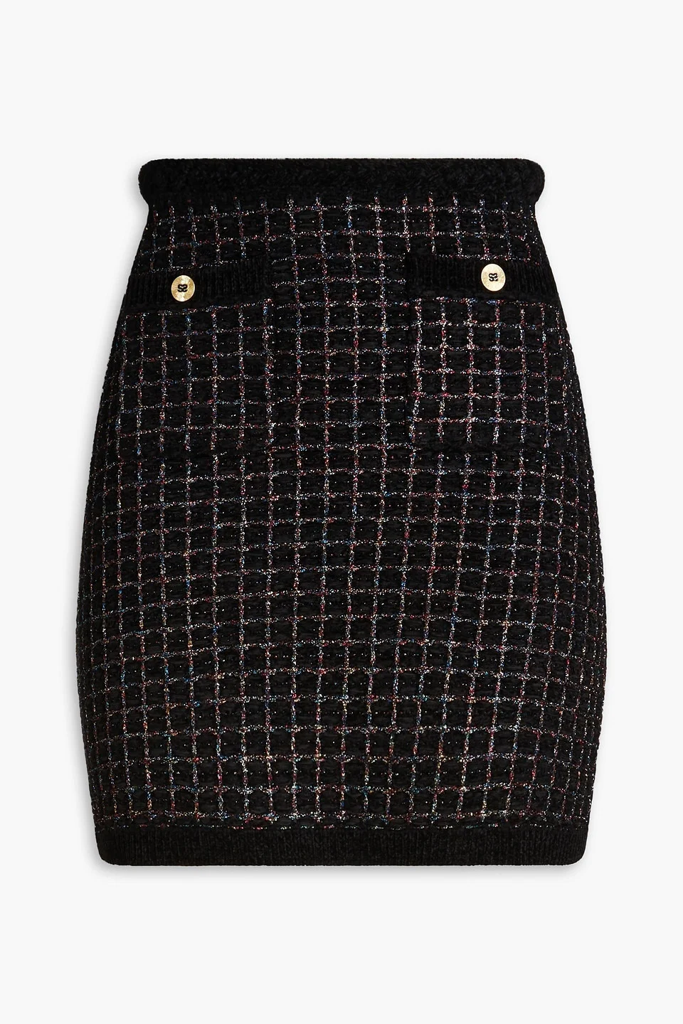 Metallic checked knitted mini skirt - 1