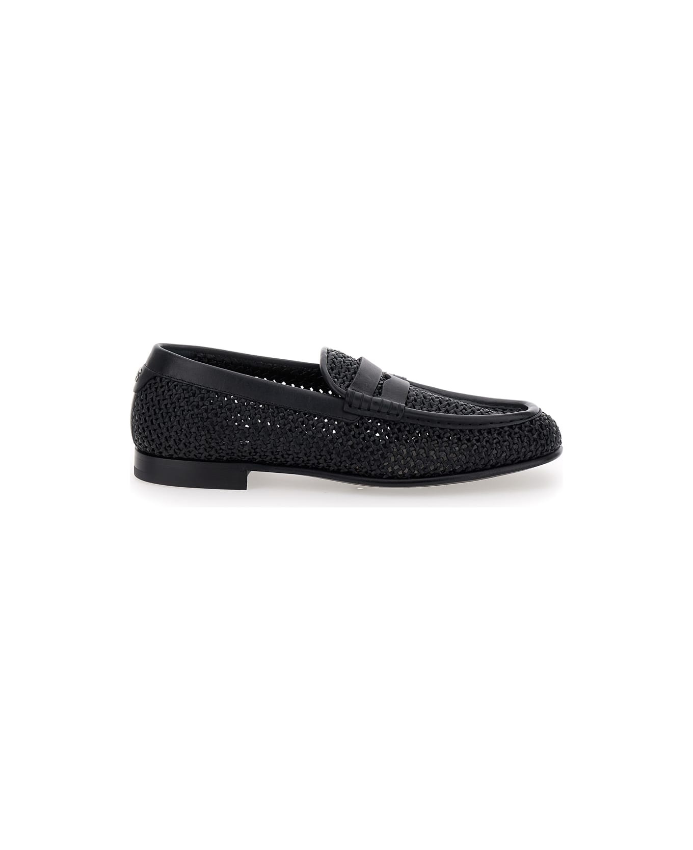 Black Slip-on Loafers In Woven Rafia Man - 1