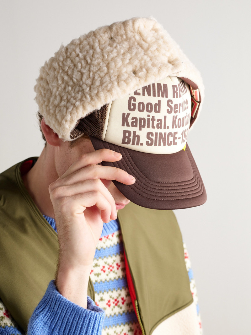 Denim Repair Service Fleece-Trimmed Printed Canvas and Mesh Trucker Cap 5