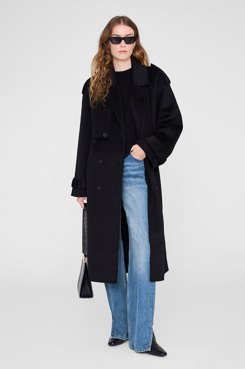 ANINE BING Rickie Maxi Trench - Black Cashmere Blend outlook